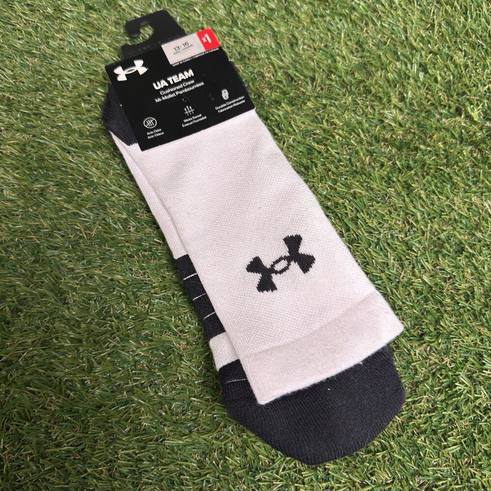 Under Armour UA TEAM Cushioned CREW Socks WHITE Men's LARGE (13-16)